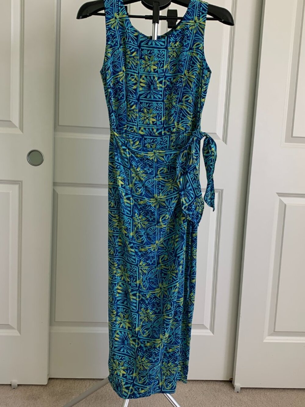 Spenser Jeremy 100% Silk Faux Wrap Dress Blue Floral Sleeveless Women’s Sz 4 Vtg